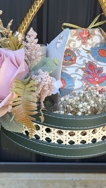 Mithai box, roses and baby's breath in the basket